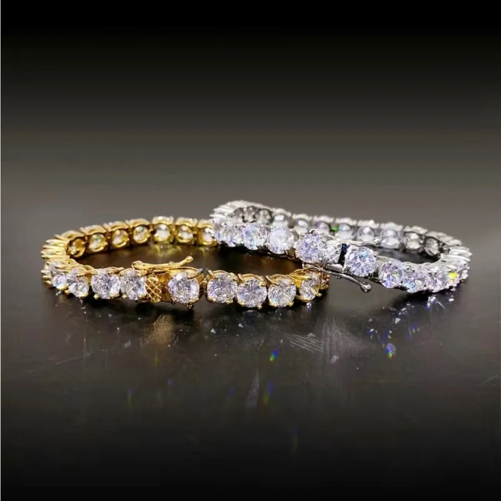 Men’s 5mm round cubic zirconia 14k silver plated setting bracelet 9”